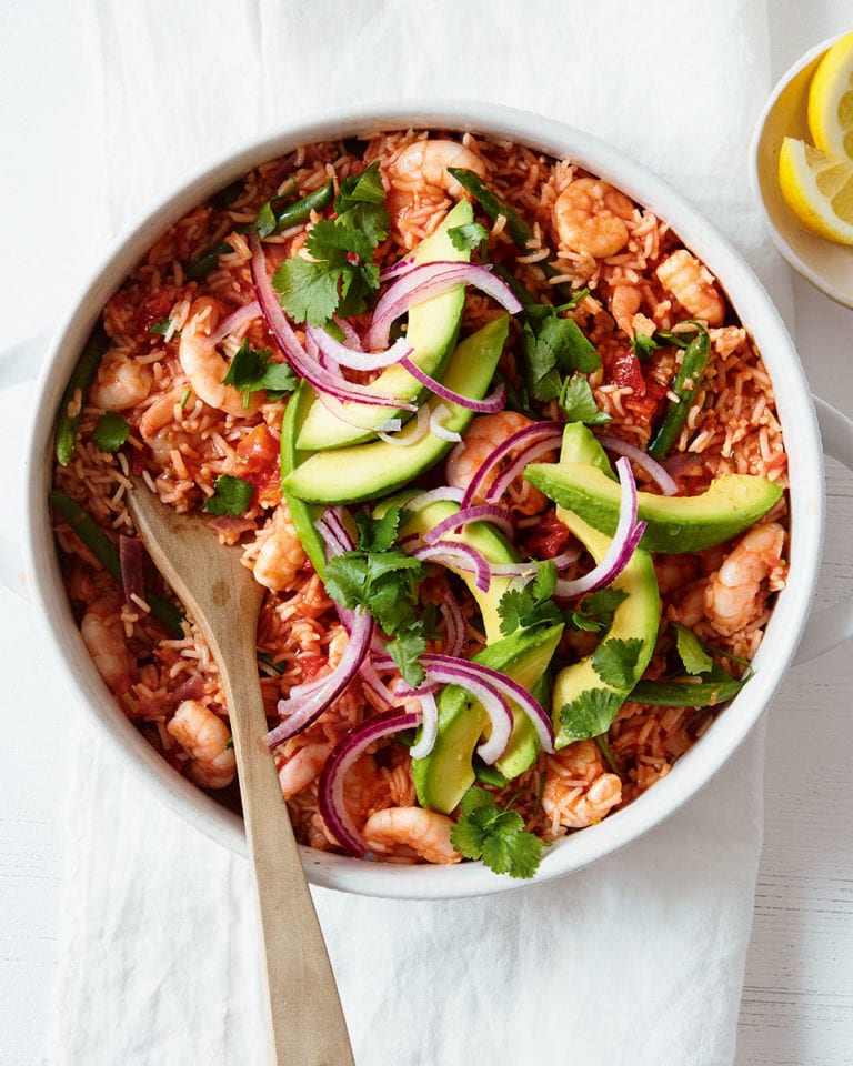 Mexican-style prawn rice with avocado salsa