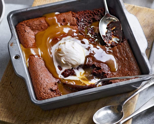 Salted caramel brownie pudding