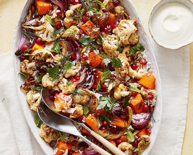 Warm za’atar-spiced cauliflower, red onion and rice salad