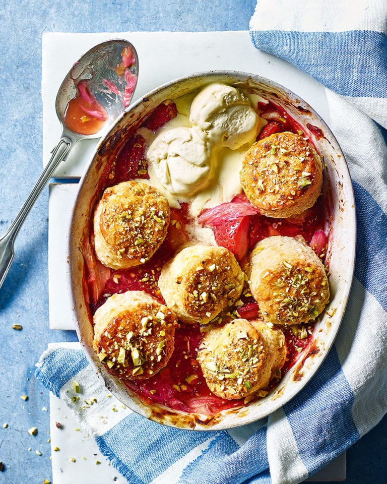 Rhubarb and strawberry cobbler