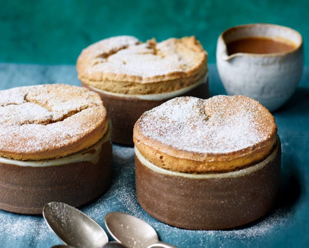 Apple soufflés with salted caramel sauce