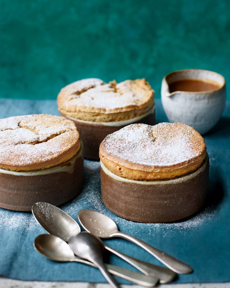 Apple soufflés with salted caramel sauce