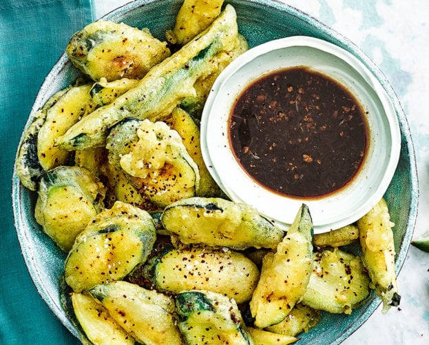 Tempura courgettes with ponzu dipping sauce
