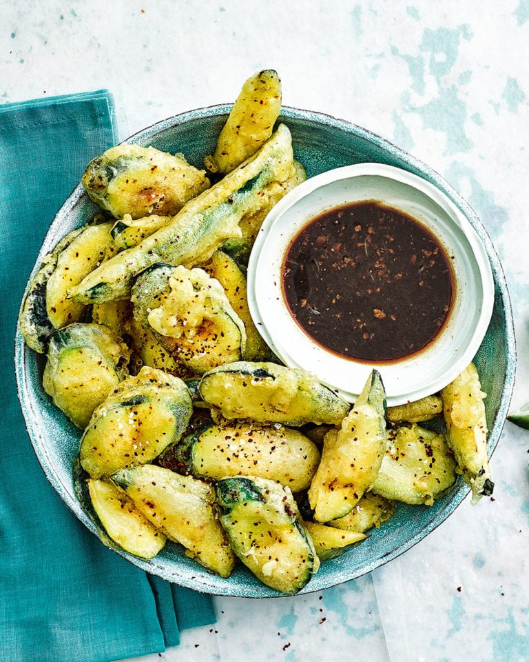 Tempura courgettes with ponzu dipping sauce