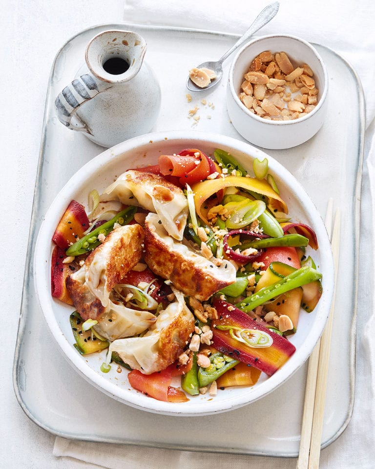 Vegetable gyoza dumpling stir-fry