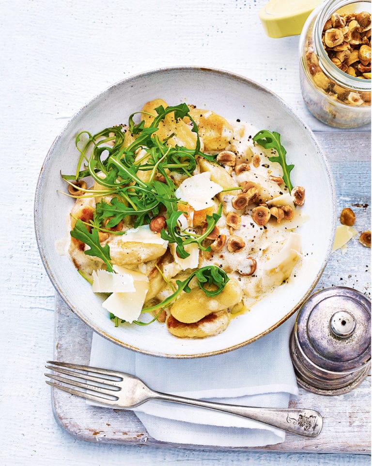 Gnocchi with roasted hazelnuts, garlic and anchovy cream