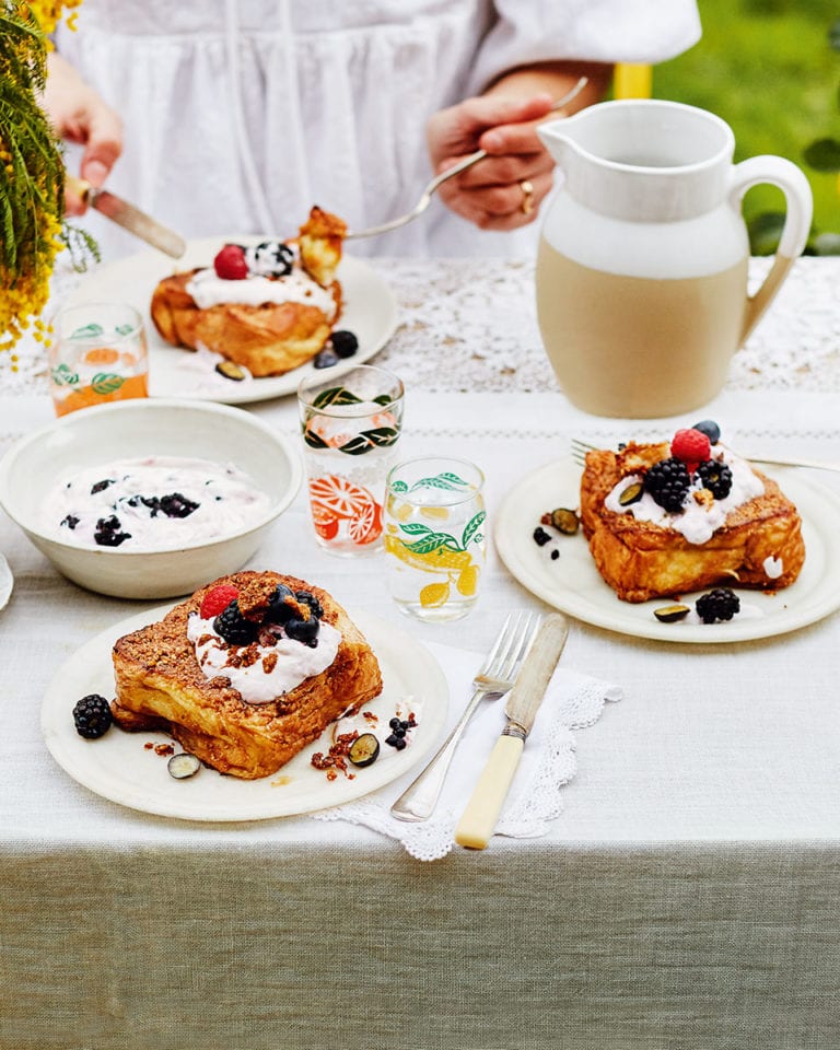 Praline pain perdu with berries