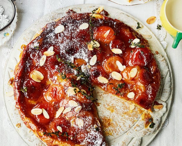 Apricot, almond and thyme tarte tatin