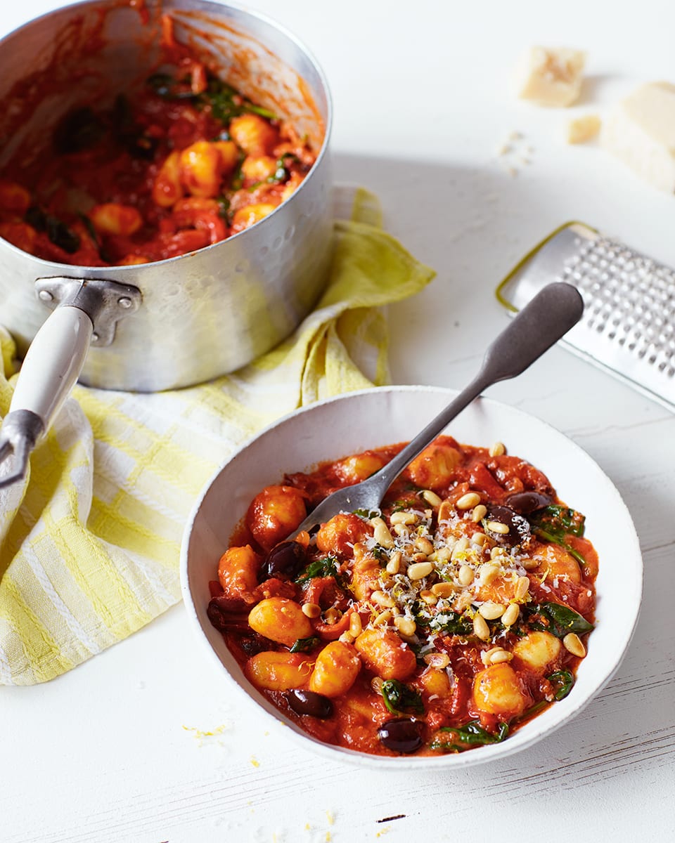 Tomato, spinach and black olive gnocchi recipe delicious. magazine