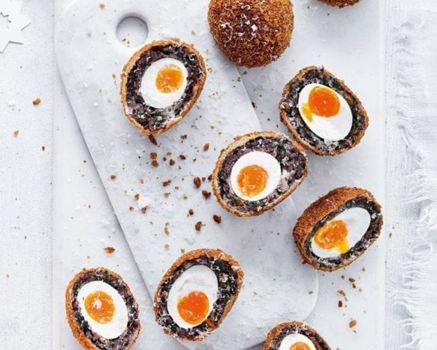 Potato and morcilla scotch eggs
