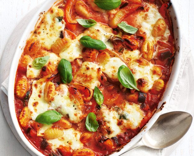 One-pot cheesy tomato and gnocchi bake