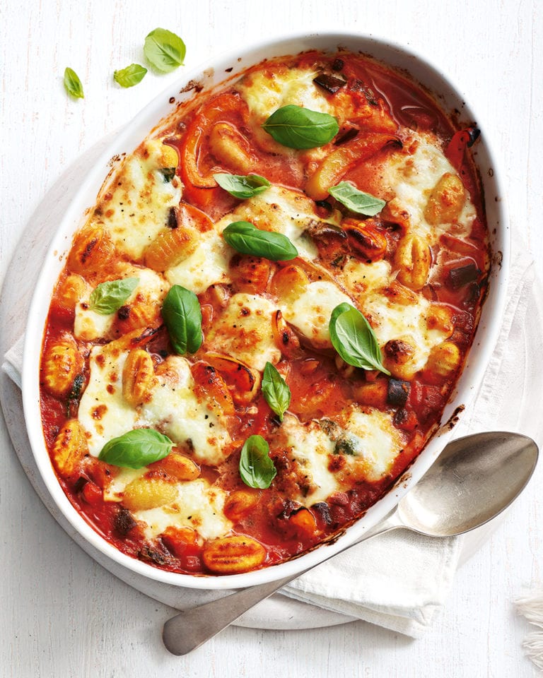 One-pot cheesy tomato and gnocchi bake