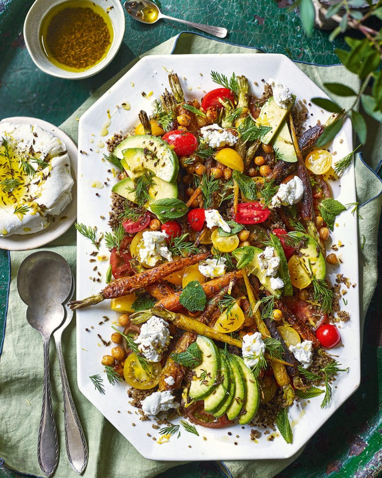 Honey-roast carrot and chickpea salad with labneh