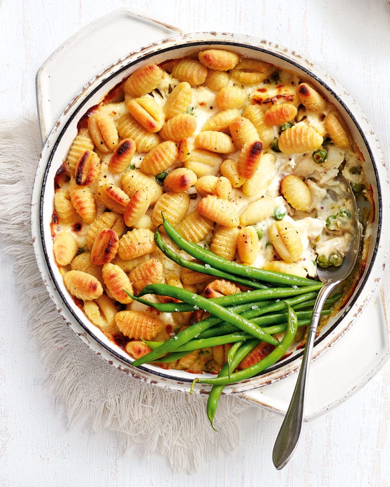 Fish pie with crispy gnocchi topping