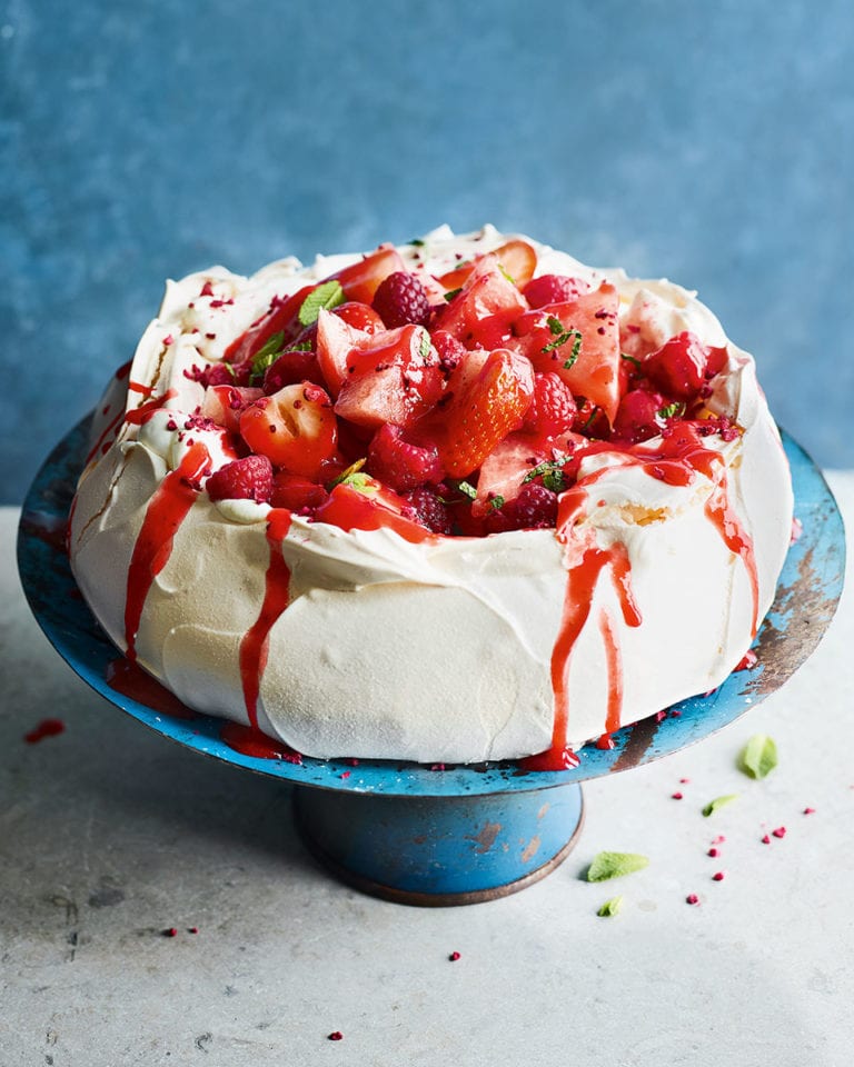 Watermelon, berry and white chocolate pavlova