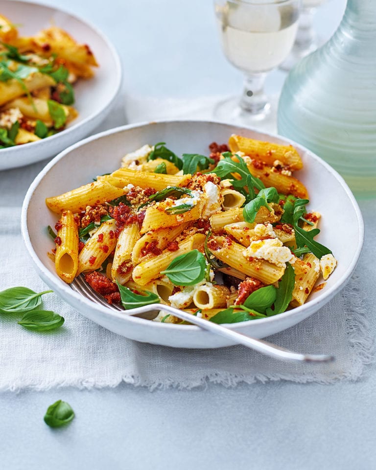 Chorizo and ricotta penne