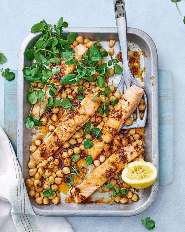 Salmon fillets with ras el hanout butter and chickpeas