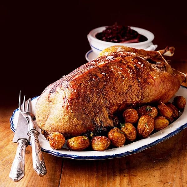 Roast stuffed goose