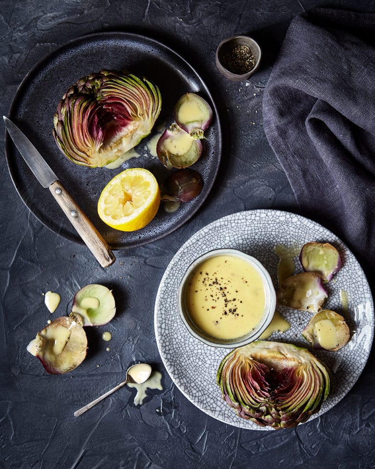 Globe artichokes with anchovy dressing