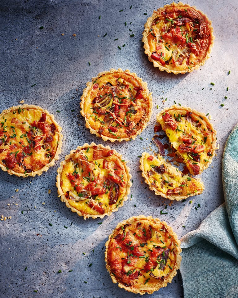 Cheese, onion and bacon tartlets