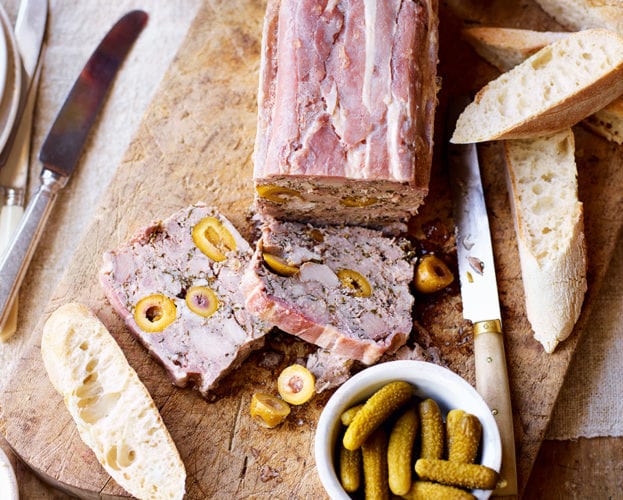 Duck, pork belly and green olive terrine