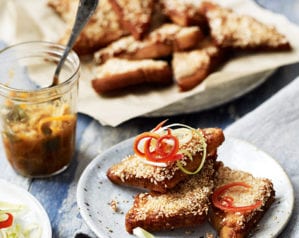 kimchi prawn toast
