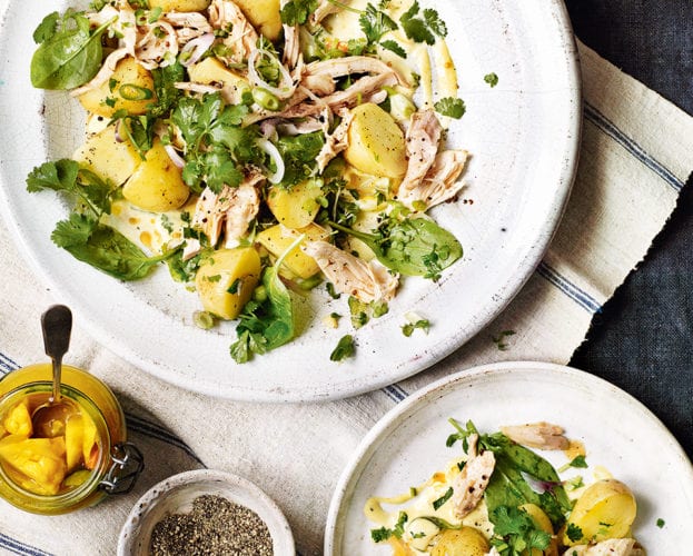Roast chicken salad with piccalilli mayonnaise