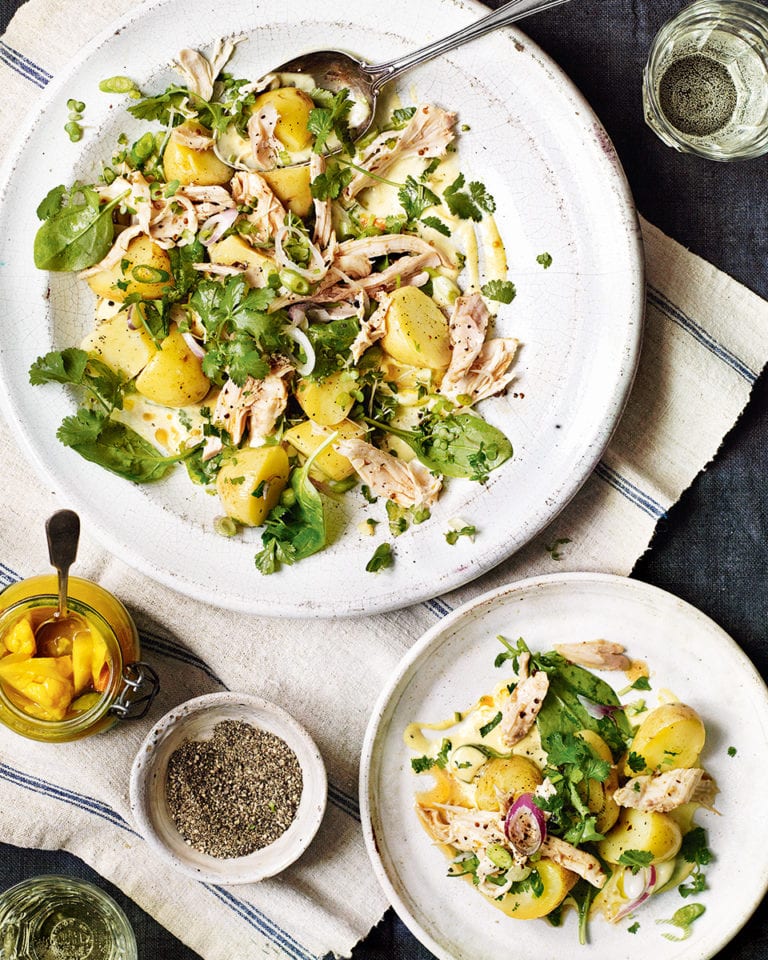 Roast chicken salad with piccalilli mayonnaise