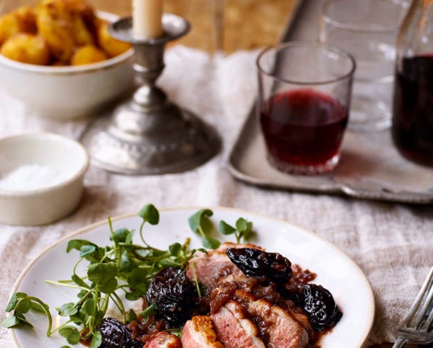 Roast duck breasts with agen prunes and armagnac