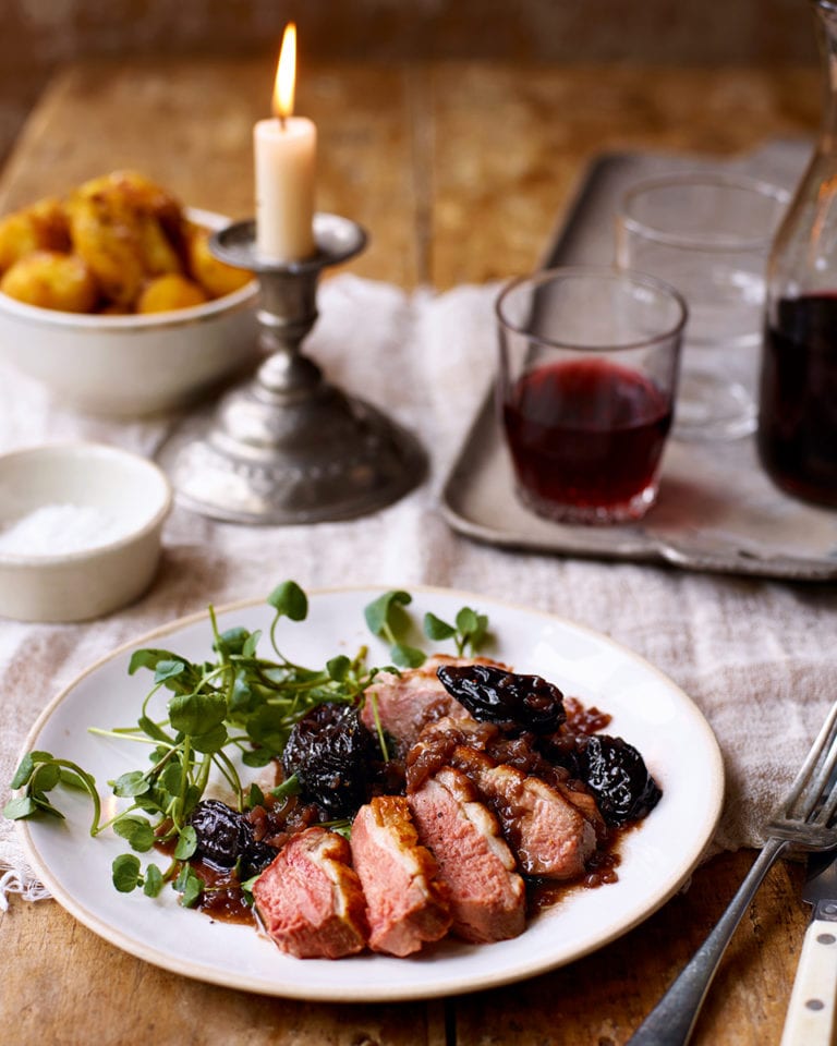 Roast duck breasts with agen prunes and armagnac