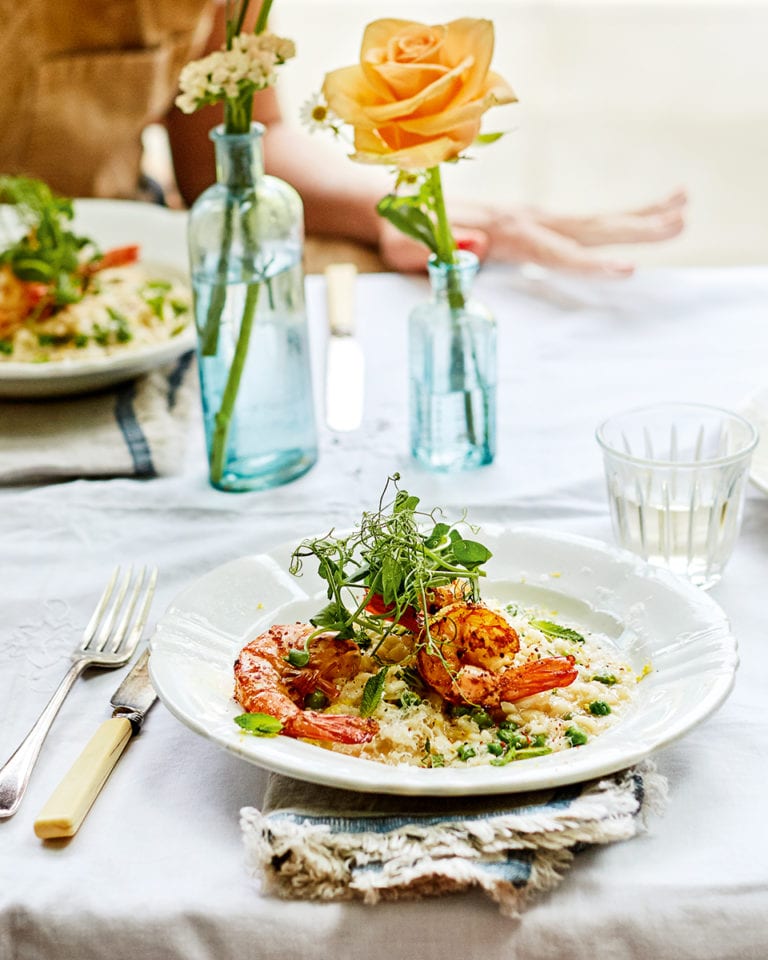 Spring prawn, pea and mint risotto