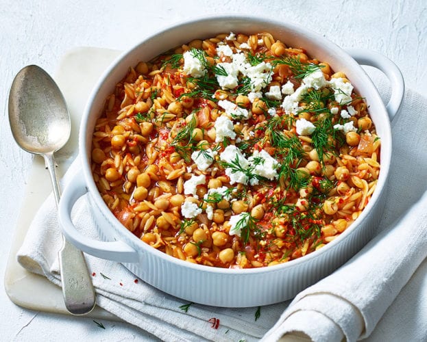 chickpea orzo and tomato stew