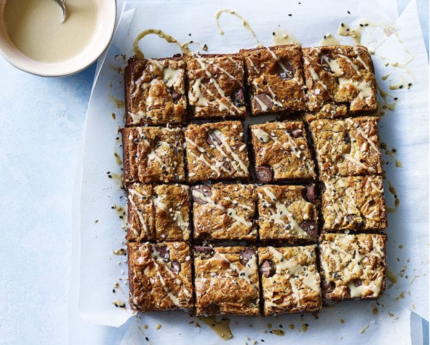 Tahini, brown butter and sea salt blondies