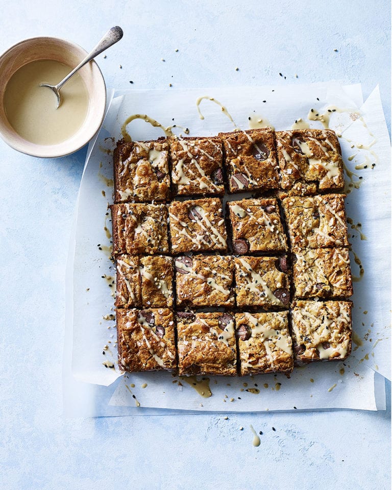 Tahini, brown butter and sea salt blondies