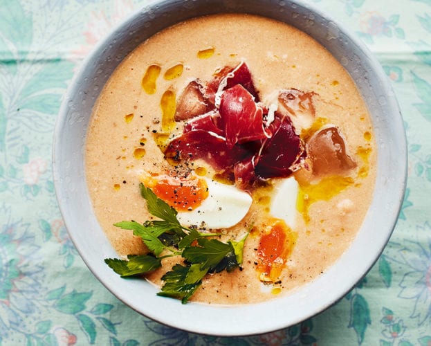 Almond salmorejo soup