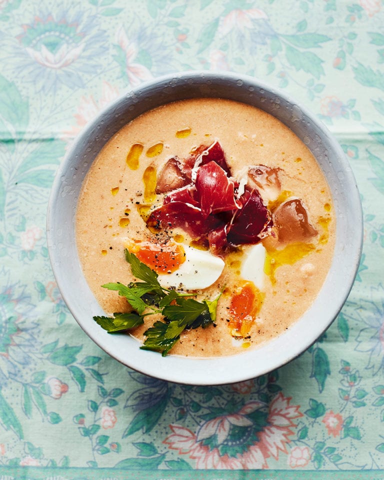 Almond salmorejo soup