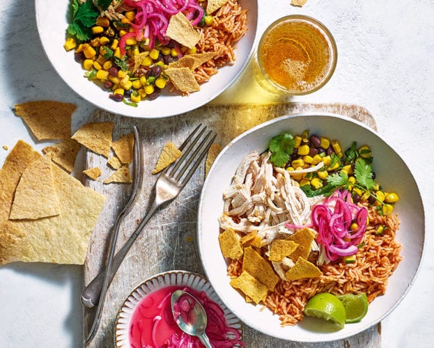 Mexican chicken and red rice burrito bowls