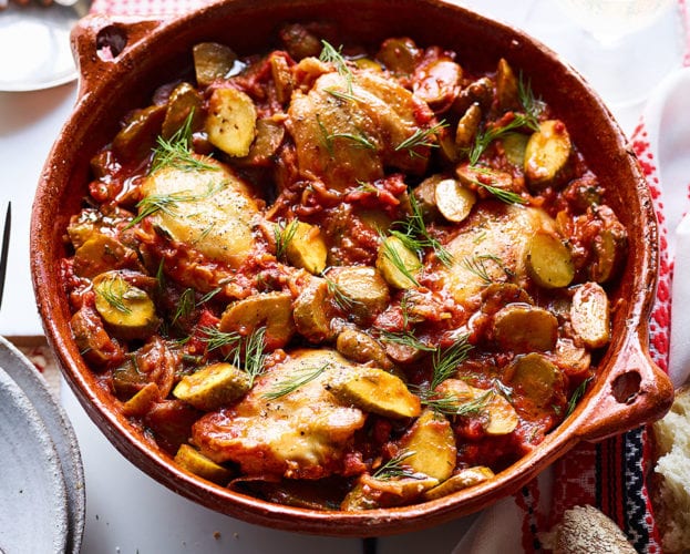 Romanian chicken and gherkin stew