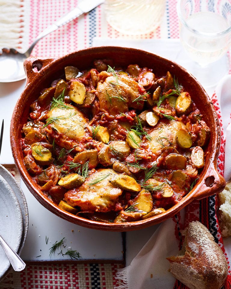 Romanian chicken and gherkin stew