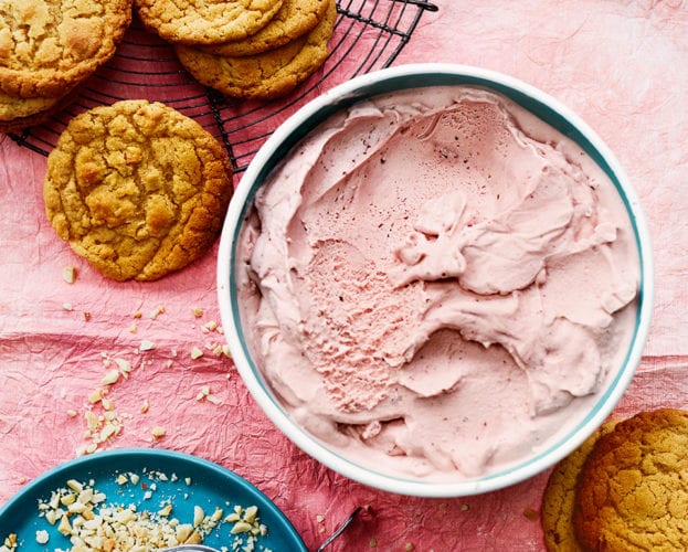 Chewy peanut butter and plum ice cream sandwiches