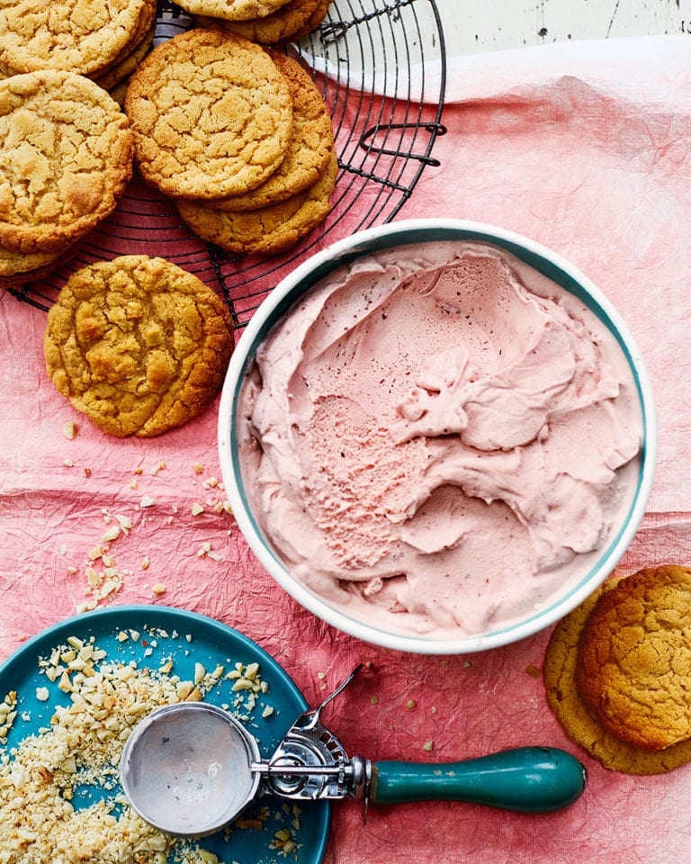 Chewy peanut butter and plum ice cream sandwiches