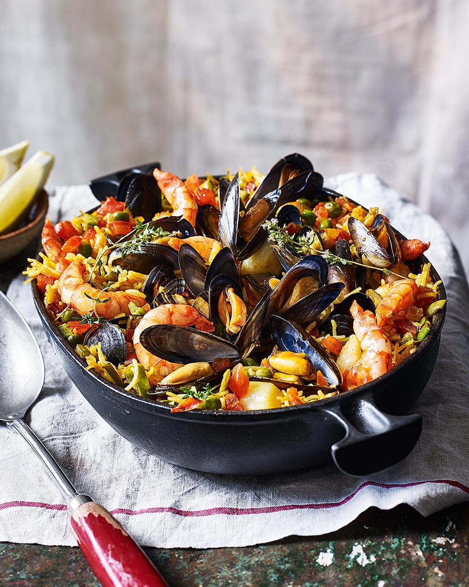 Valencian seafood noodle paella recipe | delicious. magazine
