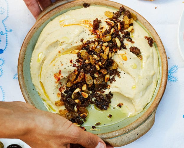 lamb topped houmous
