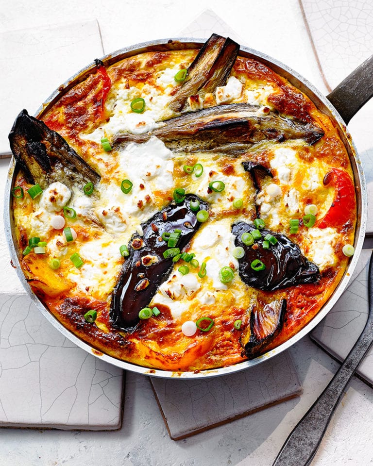 Aubergine and feta frittata