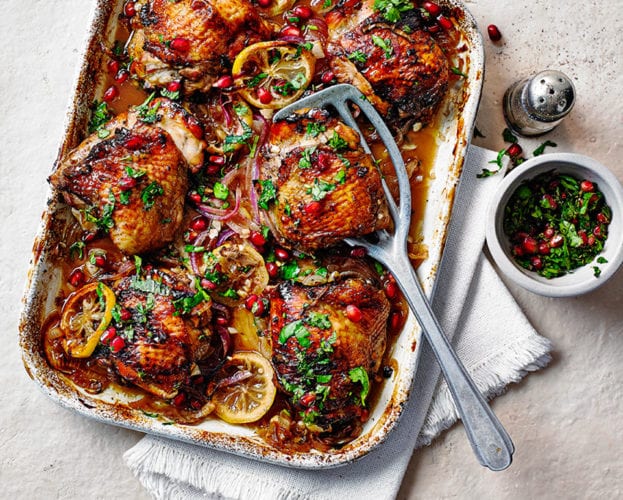 Roast chicken thighs with pomegranate molasses