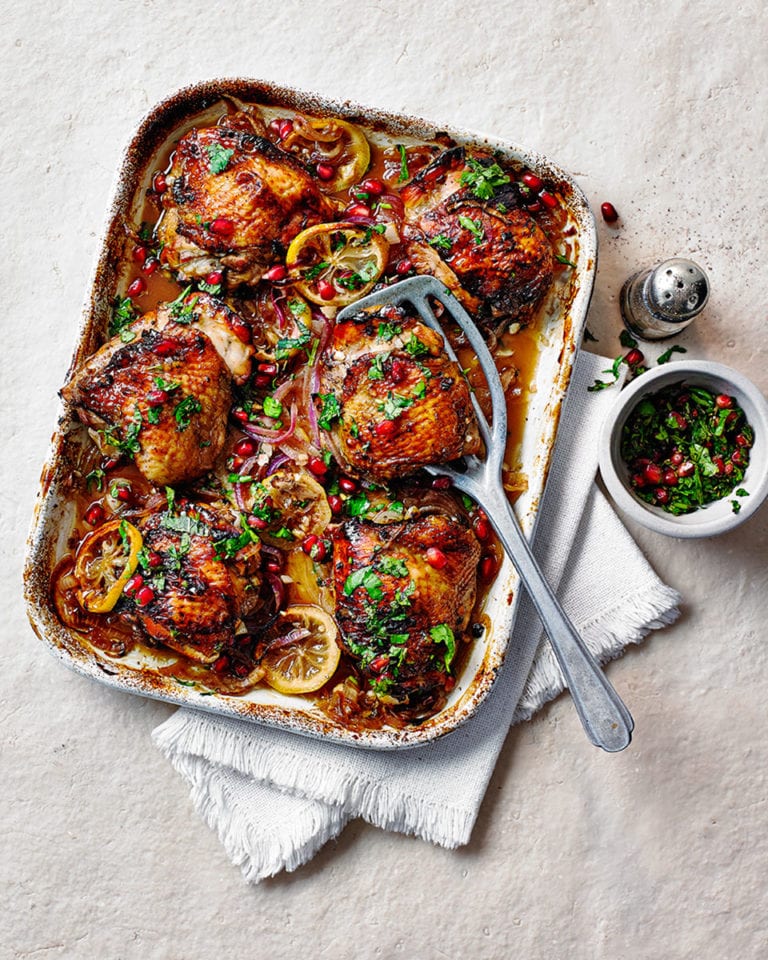 Roast chicken thighs with pomegranate molasses