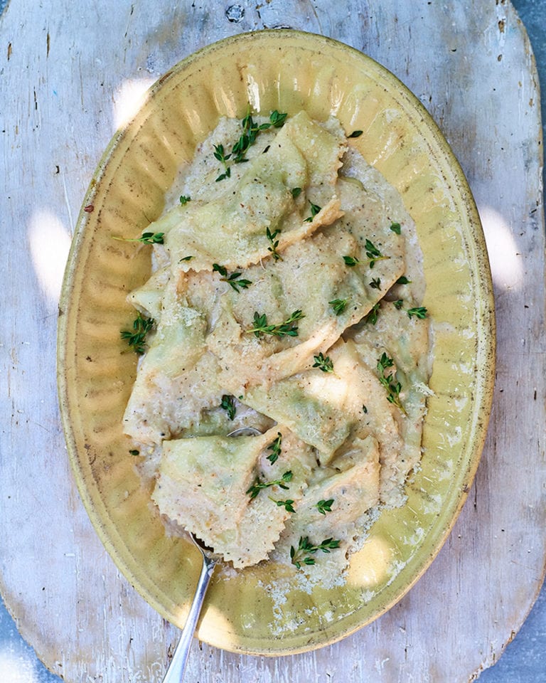 Ligurian swiss chard pansotti in walnut sauce