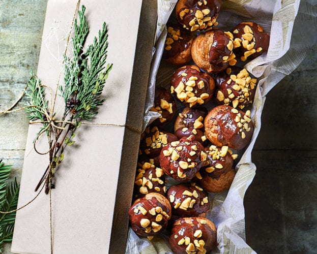 Chocolate and honeycomb choux buns