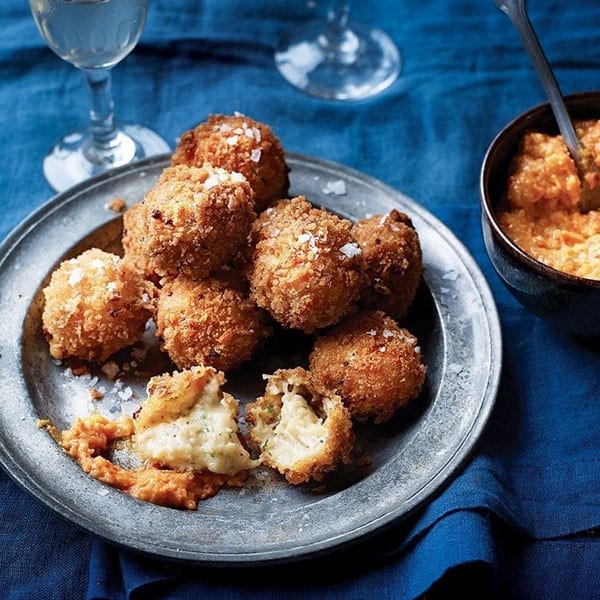 Crab croquetas with romesco dipping sauce