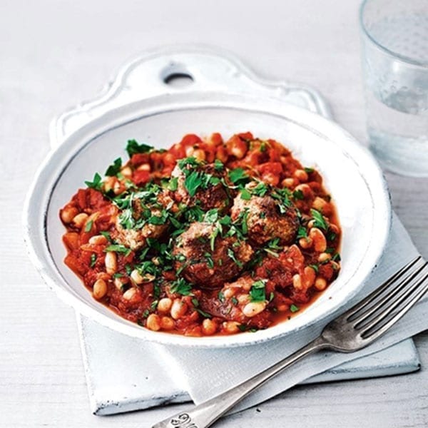 baked beans with turkey meatballs